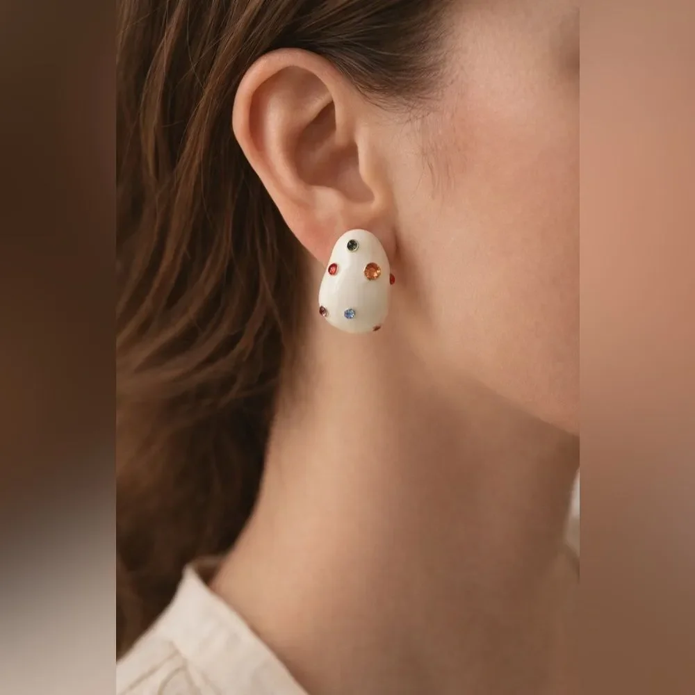 Anthropologie Cream Earrings with Multicolor Stones R291